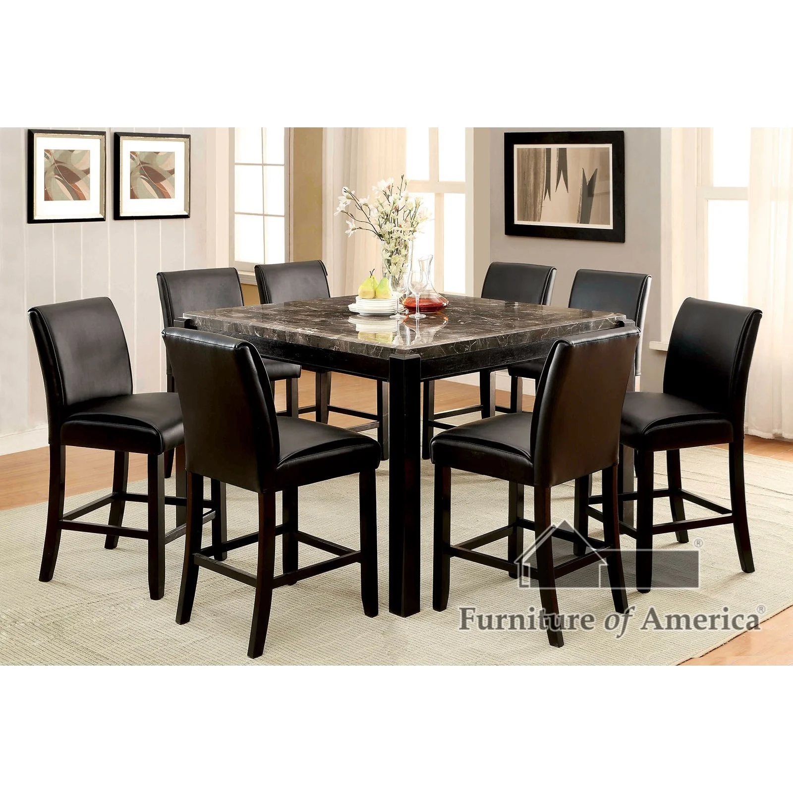 Furniture of America Grandstone I CM3823BKPT9PC Table + 8 Chairs